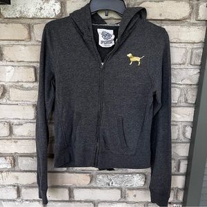 Pink Victoria Secret medium gray full zip front jacket hoodie